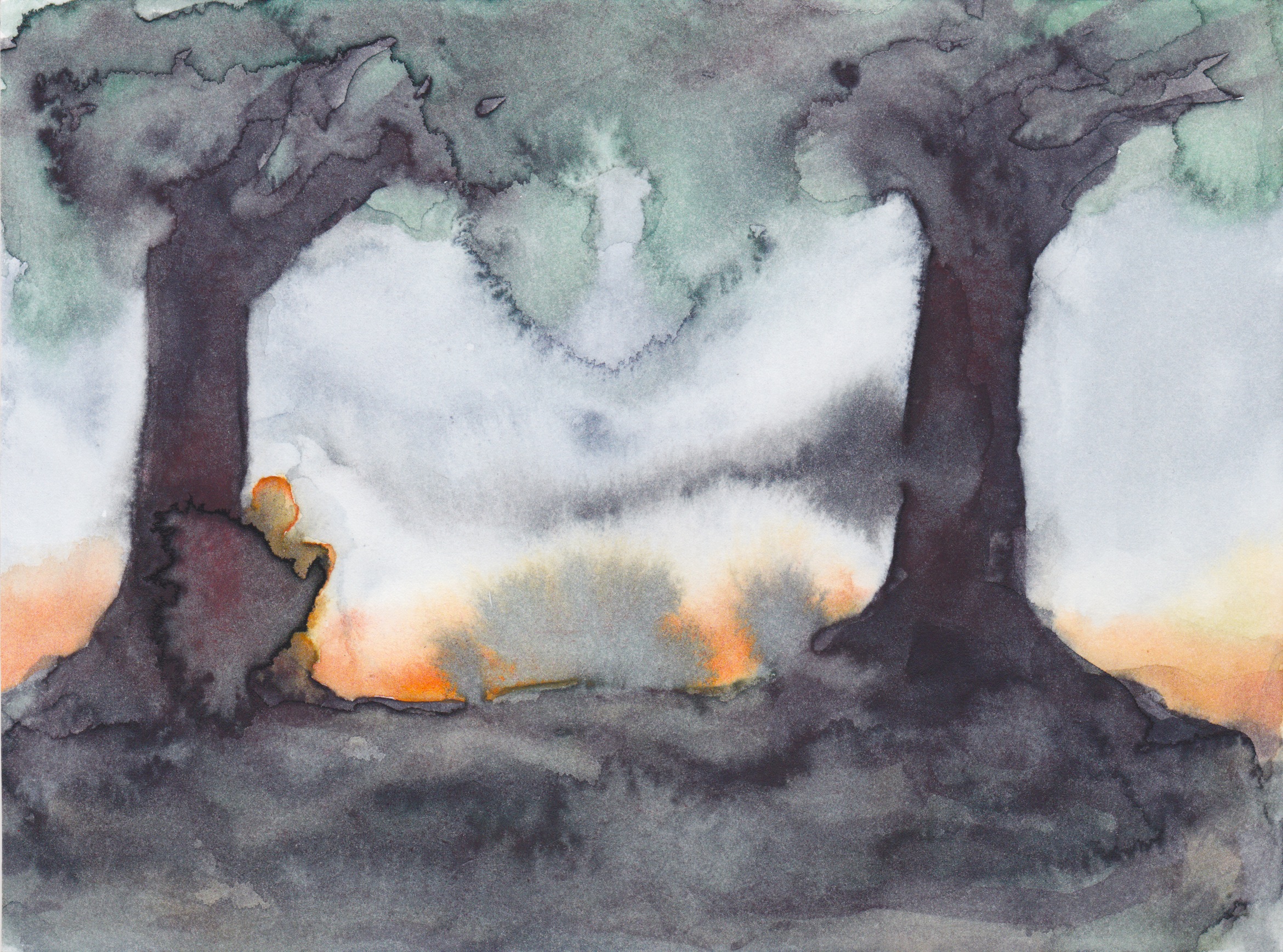 Dominika Kieruzel, Siedziałam pod drzewem w niedzielę rano, 2017, akwarela, woda Tamizy, 19.5 x 14.5cm